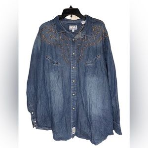 Panhandle Slim Western Wear XXL Blue Denim Design With Embroidery